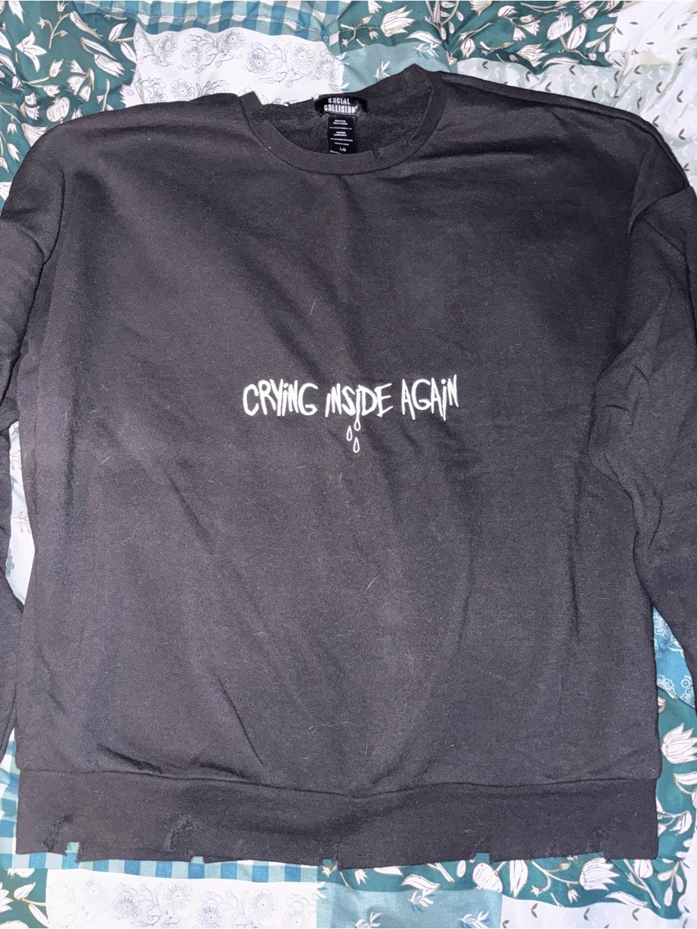 Black 'Crying Inside Again' Graphic Sweatshirt